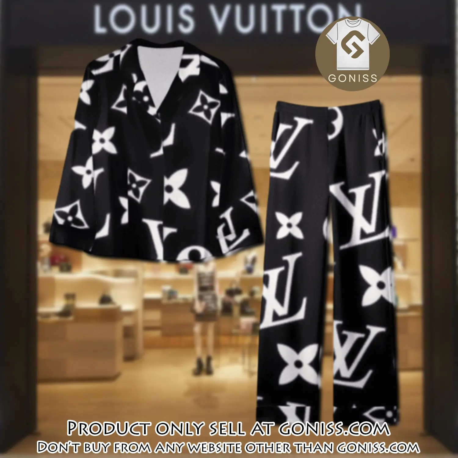 Trending luxury lv satin pajama set pjs1101 gn1210352